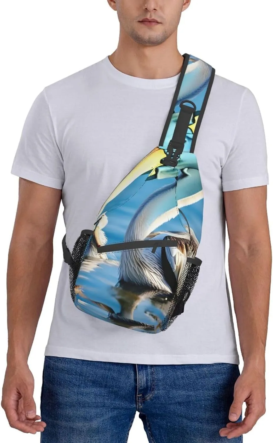 GeRRiT Pelican Bird Blue Sea Sky Print Small Backpack Sling Bag For Women Men, Chest Bag Daypack Crossbody For Travel Sport, SB-122
