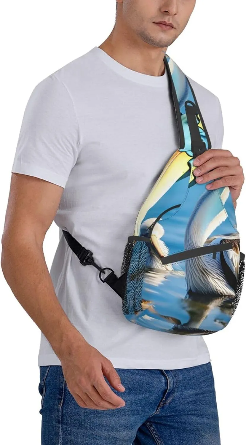 GeRRiT Pelican Bird Blue Sea Sky Print Small Backpack Sling Bag For Women Men, Chest Bag Daypack Crossbody For Travel Sport, SB-122