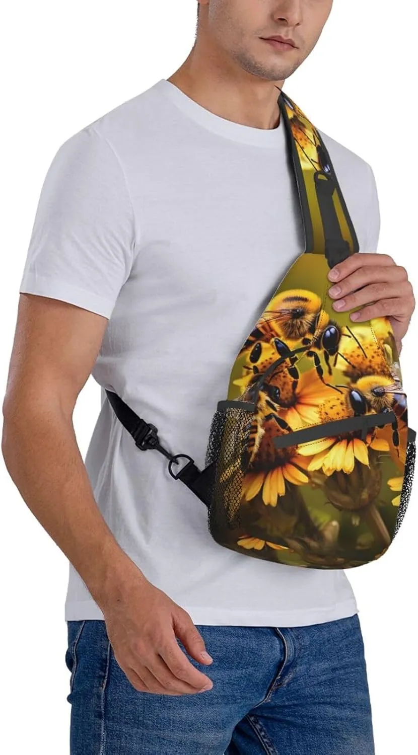 GeRRiT Rural Honey Bees Flowers Print Small Backpack Sling Bag For Women Men, Chest Bag Daypack Crossbody For Travel Sport