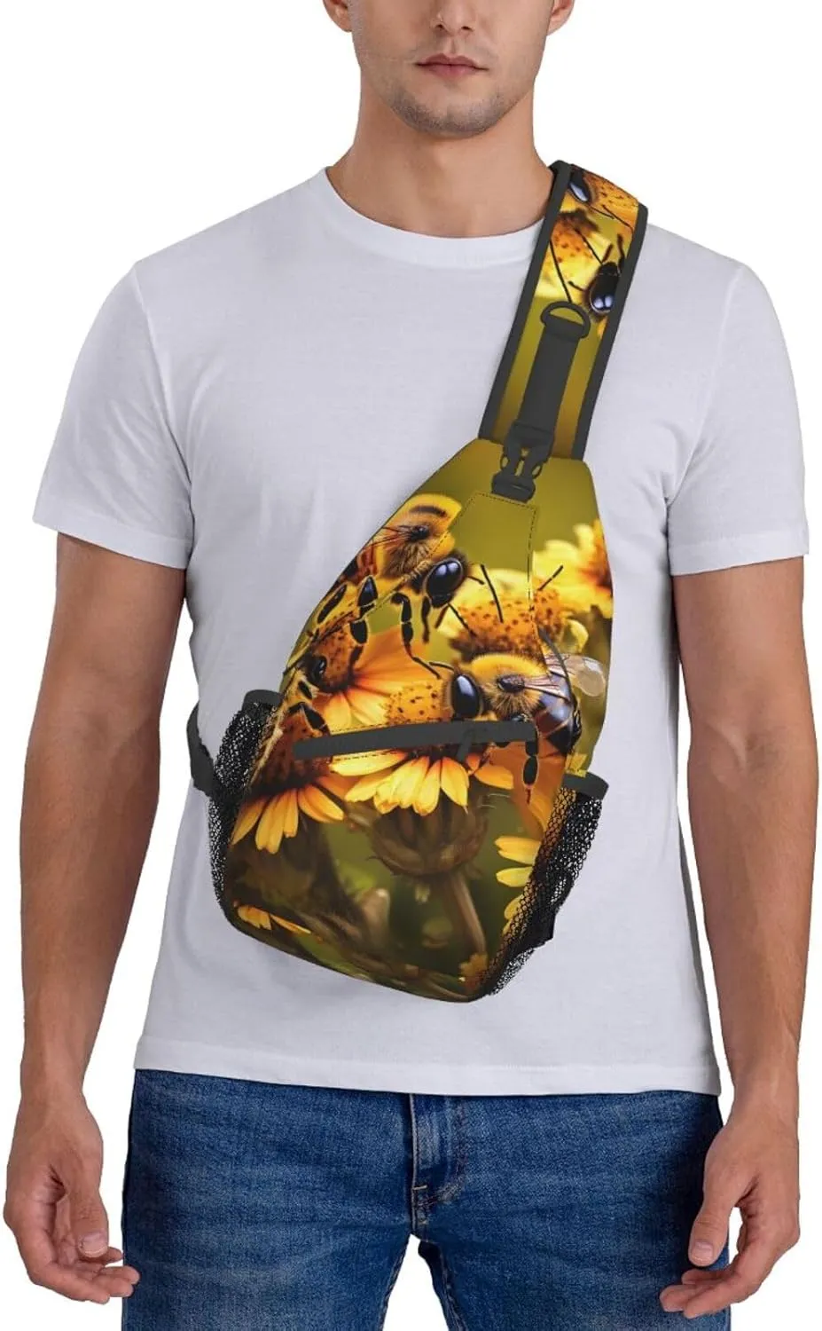 GeRRiT Rural Honey Bees Flowers Print Small Backpack Sling Bag For Women Men, Chest Bag Daypack Crossbody For Travel Sport