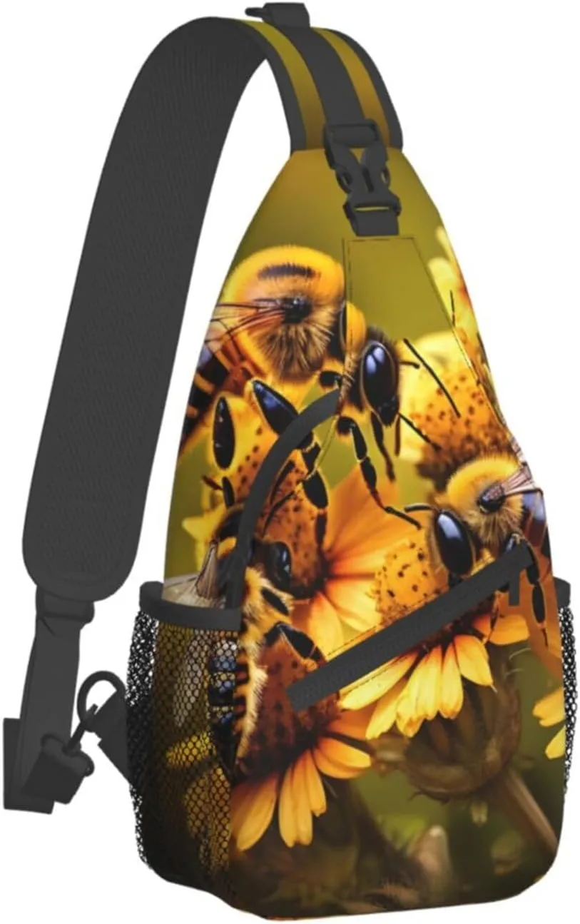 GeRRiT Rural Honey Bees Flowers Print Small Backpack Sling Bag For Women Men, Chest Bag Daypack Crossbody For Travel Sport