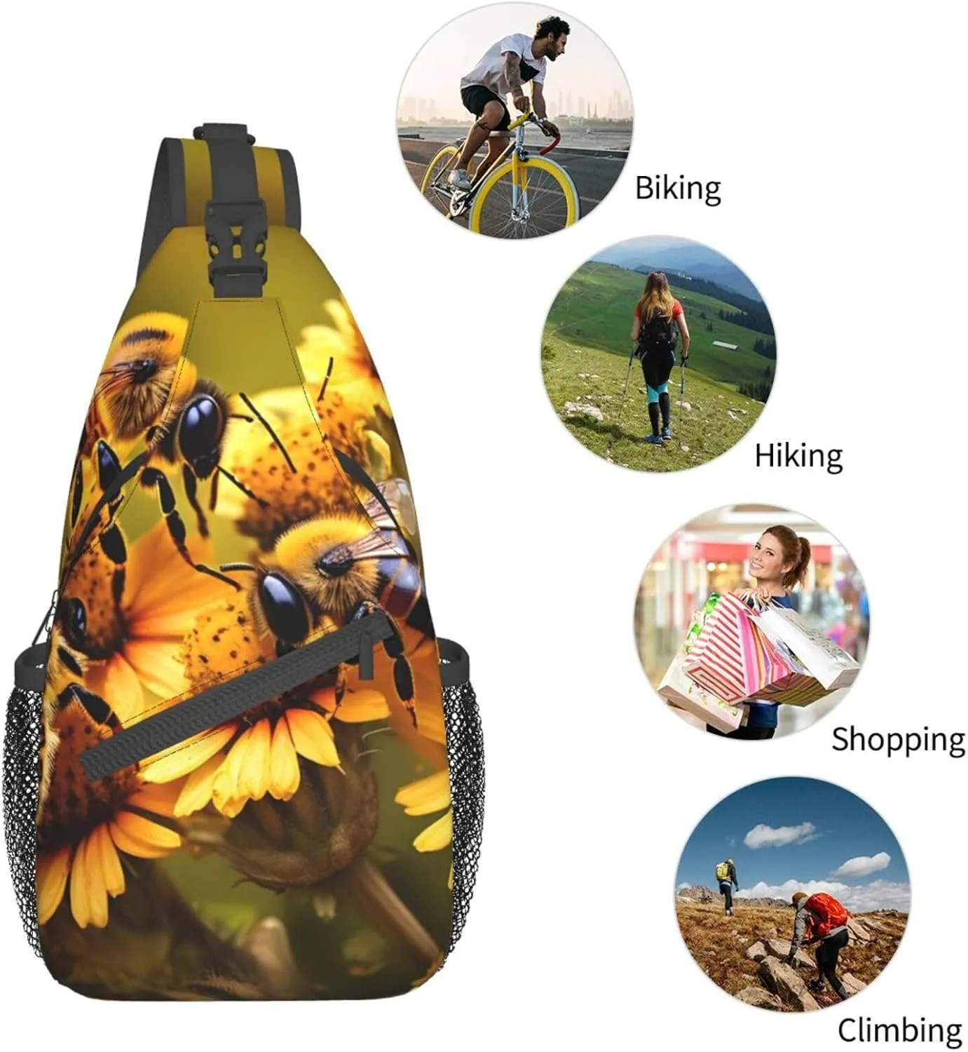 GeRRiT Rural Honey Bees Flowers Print Small Backpack Sling Bag For Women Men, Chest Bag Daypack Crossbody For Travel Sport