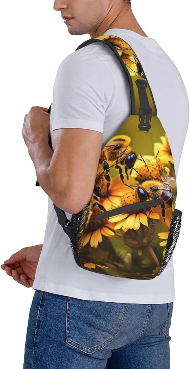GeRRiT Rural Honey Bees Flowers Print Small Backpack Sling Bag For Women Men, Chest Bag Daypack Crossbody For Travel Sport