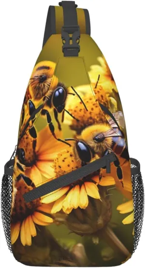 GeRRiT Rural Honey Bees Flowers Print Small Backpack Sling Bag For Women Men, Chest Bag Daypack Crossbody For Travel Sport