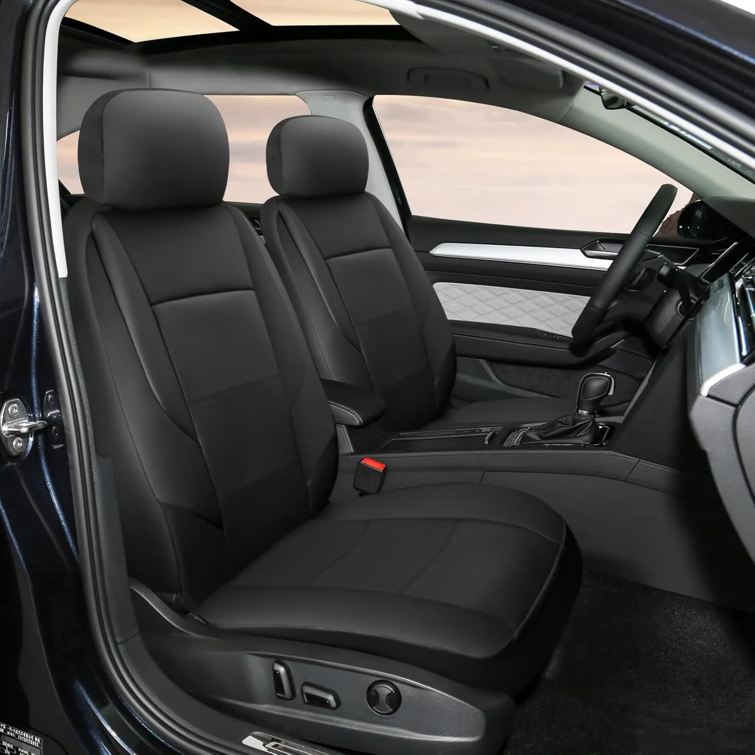GIANT PANDA Fit Volkswagen Front Seat Covers, Volkswagen Atlas Cross Sport Tiguan Taos ID.4 Jetta GLI Arteon Leather Seat Protectors, Waterproof Durable Accessories, Black (2 Front)