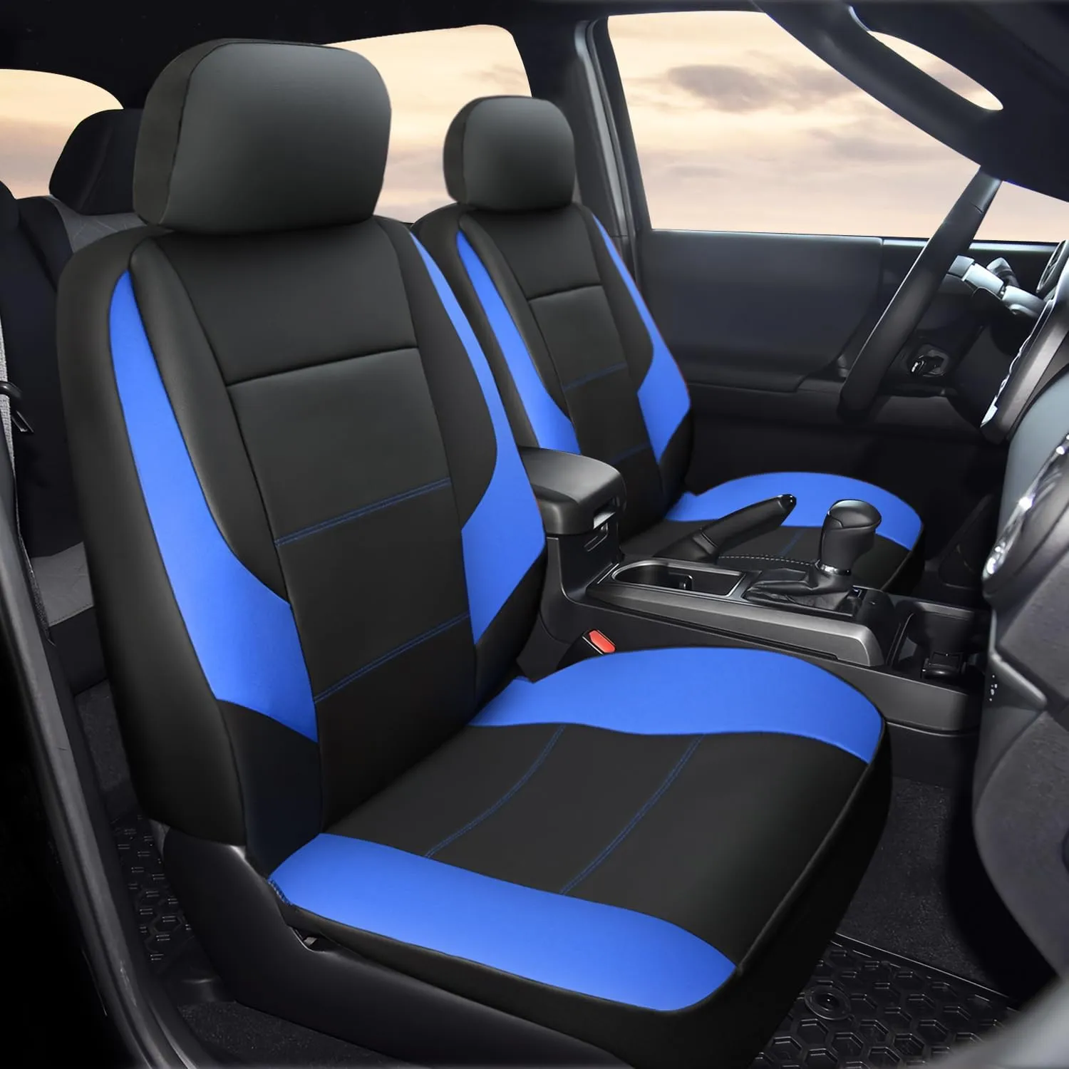 GIANT PANDA Front Car Seat Cover Custom Fit Toyota Tacoma 2016 2017 2018 2019 2020 2021 2022 2023 2024 Double & Crew Cab SR, SR5, Limited, TRD Pro, TRD Sport, TRD Off-Road, Faux Leather (Black Blue)