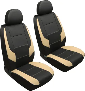 GIANT PANDA Front Seat Cover for Nissan, Leather Seat Protectors Custom Fit Nissan Rogue Altima Sentra Versa Kicks Frontier Murano Pathfinder Maxima (Beige Black)