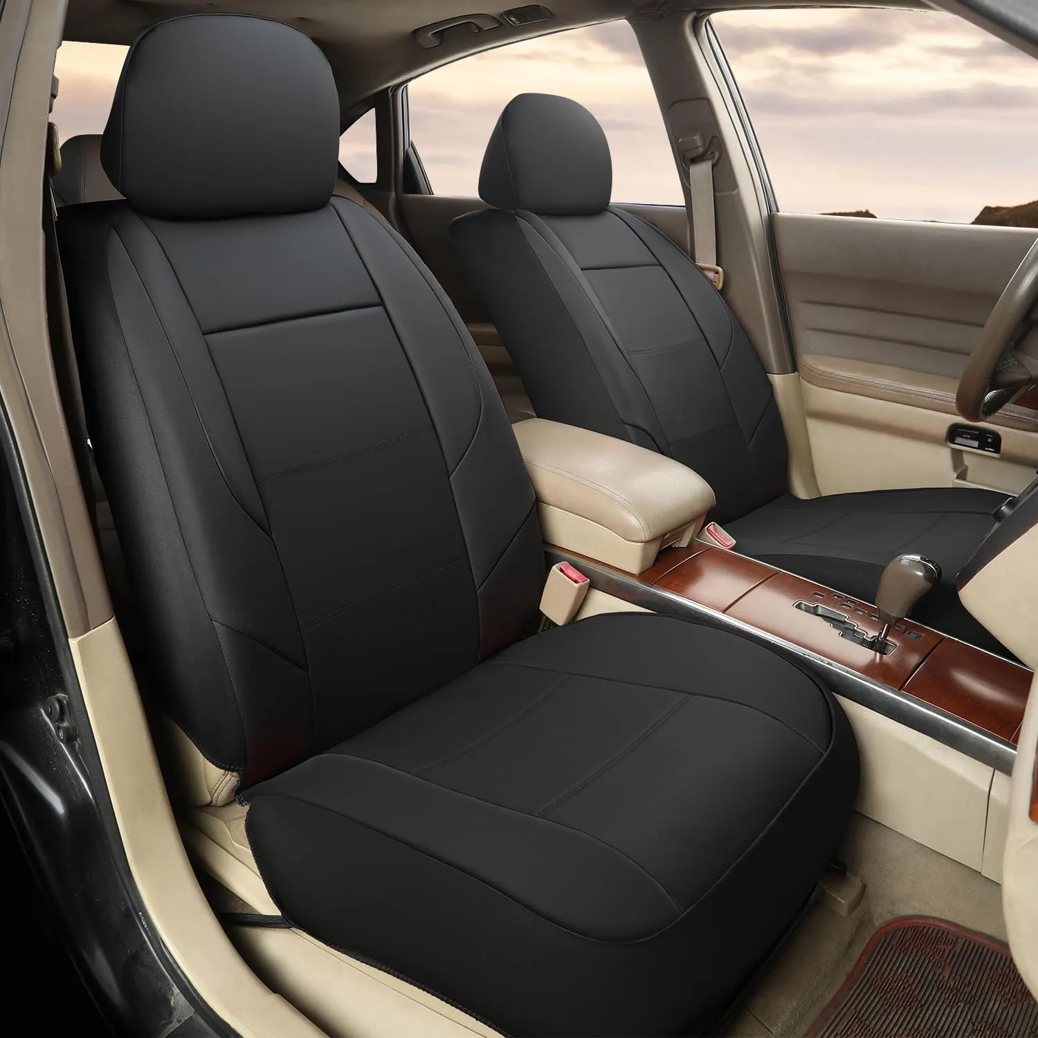 GIANT PANDA Front Seat Cover for Nissan, Leather Seat Protectors Custom Fit Nissan Rogue Altima Sentra Versa Kicks Frontier Murano Pathfinder Maxima (Black)