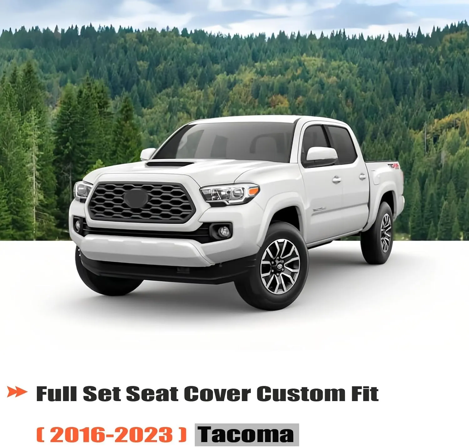 GIANT PANDA Full Set Car Seat Cover Custom Fit Toyota Tacoma 2016 2017 2018 2019 2020 2021 2022 2023 Double & Crew Cab and Extended Cab,SR, SR5, Limited, TRD Pro, Sport, Off-Road, Faux Leather (Black)