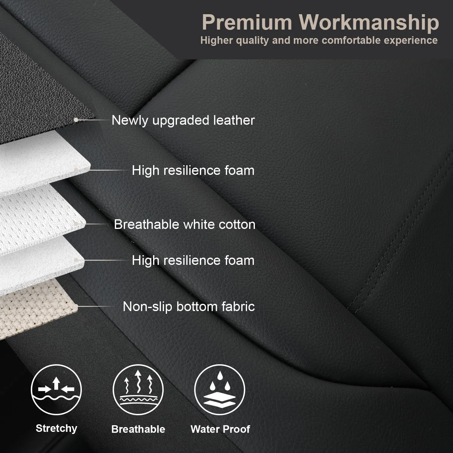 GIANT PANDA Full Set Car Seat Cover Custom Fit Toyota Tacoma 2016 2017 2018 2019 2020 2021 2022 2023 Double & Crew Cab and Extended Cab,SR, SR5, Limited, TRD Pro, Sport, Off-Road, Faux Leather (Black)