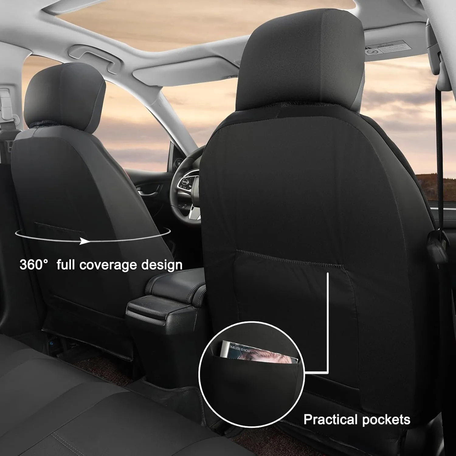 GIANT PANDA Full Set Car Seat Cover Custom Fit Toyota Tacoma 2016 2017 2018 2019 2020 2021 2022 2023 Double & Crew Cab and Extended Cab,SR, SR5, Limited, TRD Pro, Sport, Off-Road, Faux Leather (Black)
