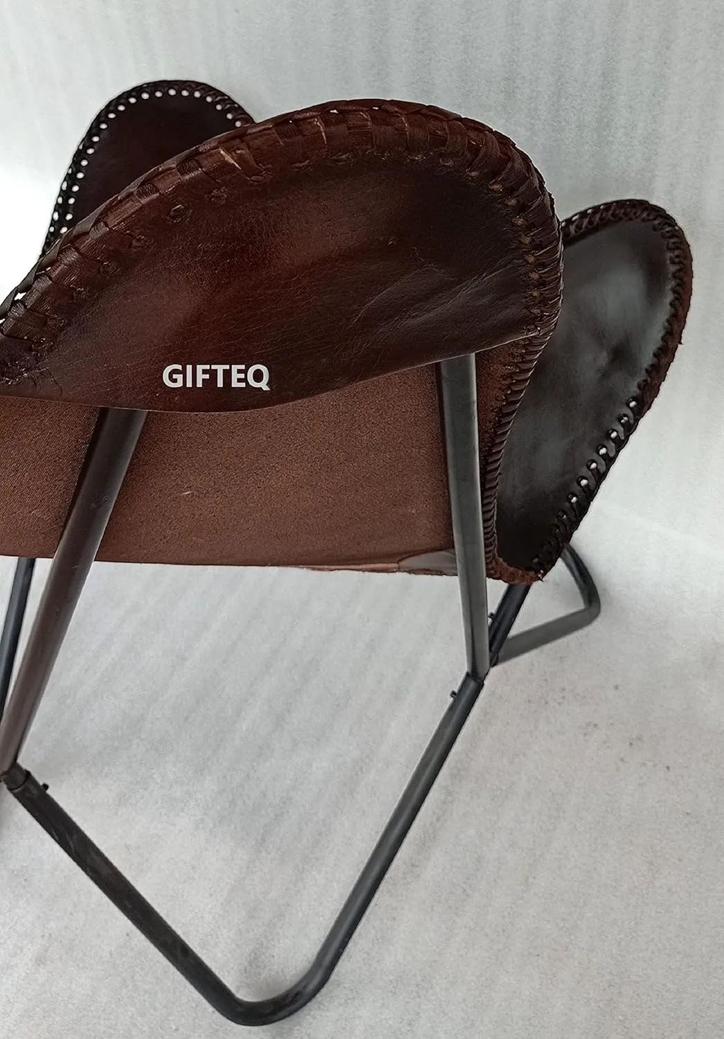 GifteQ Leather Butterfly Chair for Living Room for Adults Cow Print/Cowhide Western Accent Chair for Relaxing with Foldable Iron Frame Brown Boho Alite Chair for Home Decor(Dark Brown)