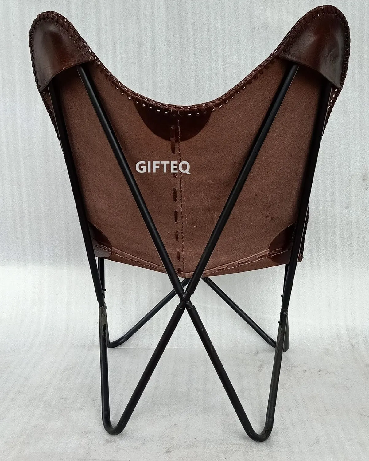 GifteQ Leather Butterfly Chair for Living Room for Adults Cow Print/Cowhide Western Accent Chair for Relaxing with Foldable Iron Frame Brown Boho Alite Chair for Home Decor(Dark Brown)