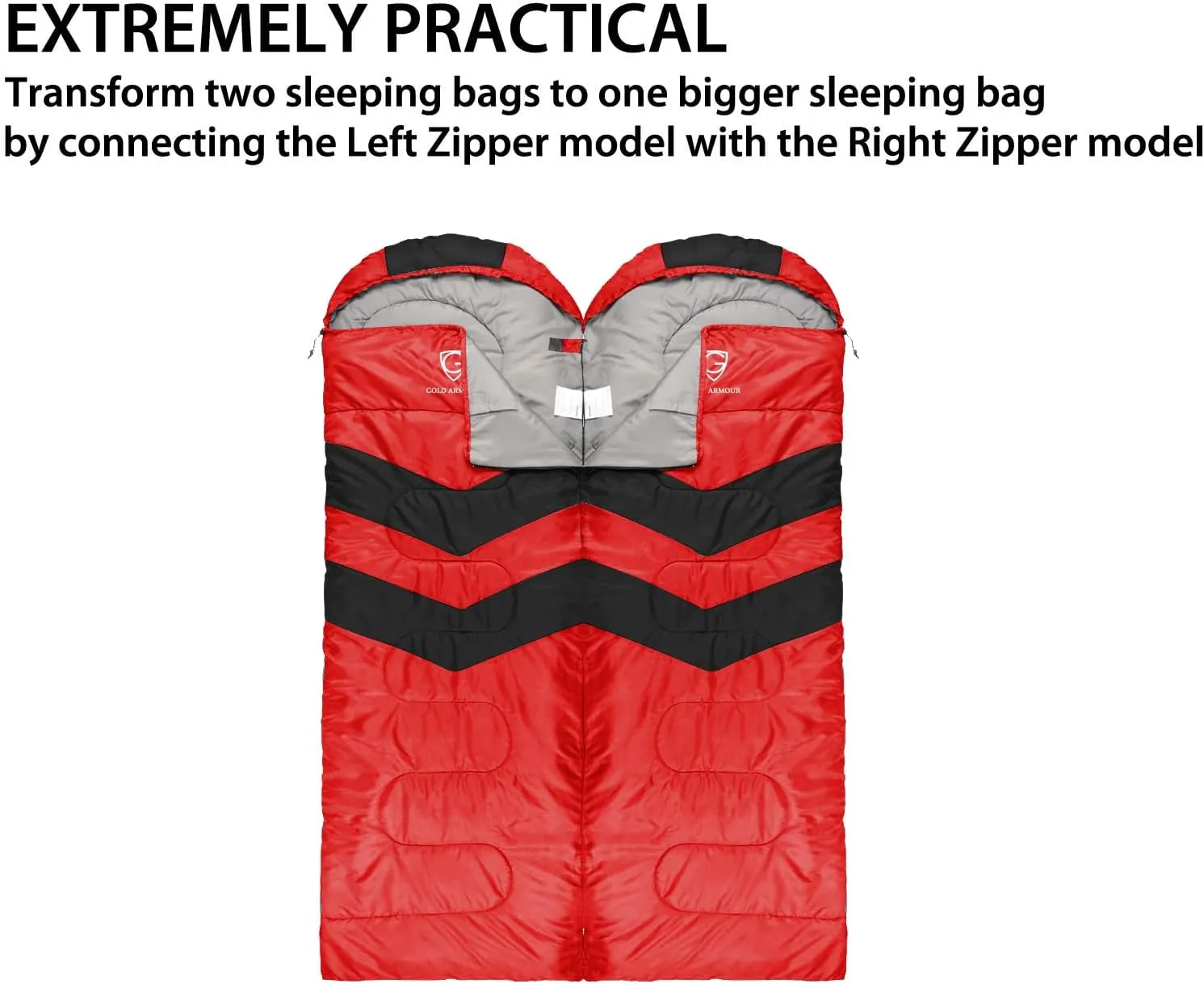 Gold Armour Sleeping Bags for Adults Cold Weather & Warm - Backpacking Camping Sleeping Bag for Kids 10-12, Girls, Boys - Lightweight Compact Camping Essentials Gear Accessories, Right Zipper