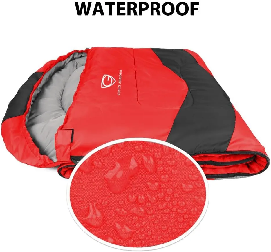 Gold Armour Sleeping Bags for Adults Cold Weather & Warm - Backpacking Camping Sleeping Bag for Kids 10-12, Girls, Boys - Lightweight Compact Camping Essentials Gear Accessories, Right Zipper