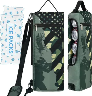 Golf Cooler Bag Plus Ice Pack Soft Sided Insulated Cooler Bag- Holds 6 Pack of Cans or 2 Wine Bottles - Grey Camo Golf Beer Sleeve Black Fits Discreetly in Golf Bags