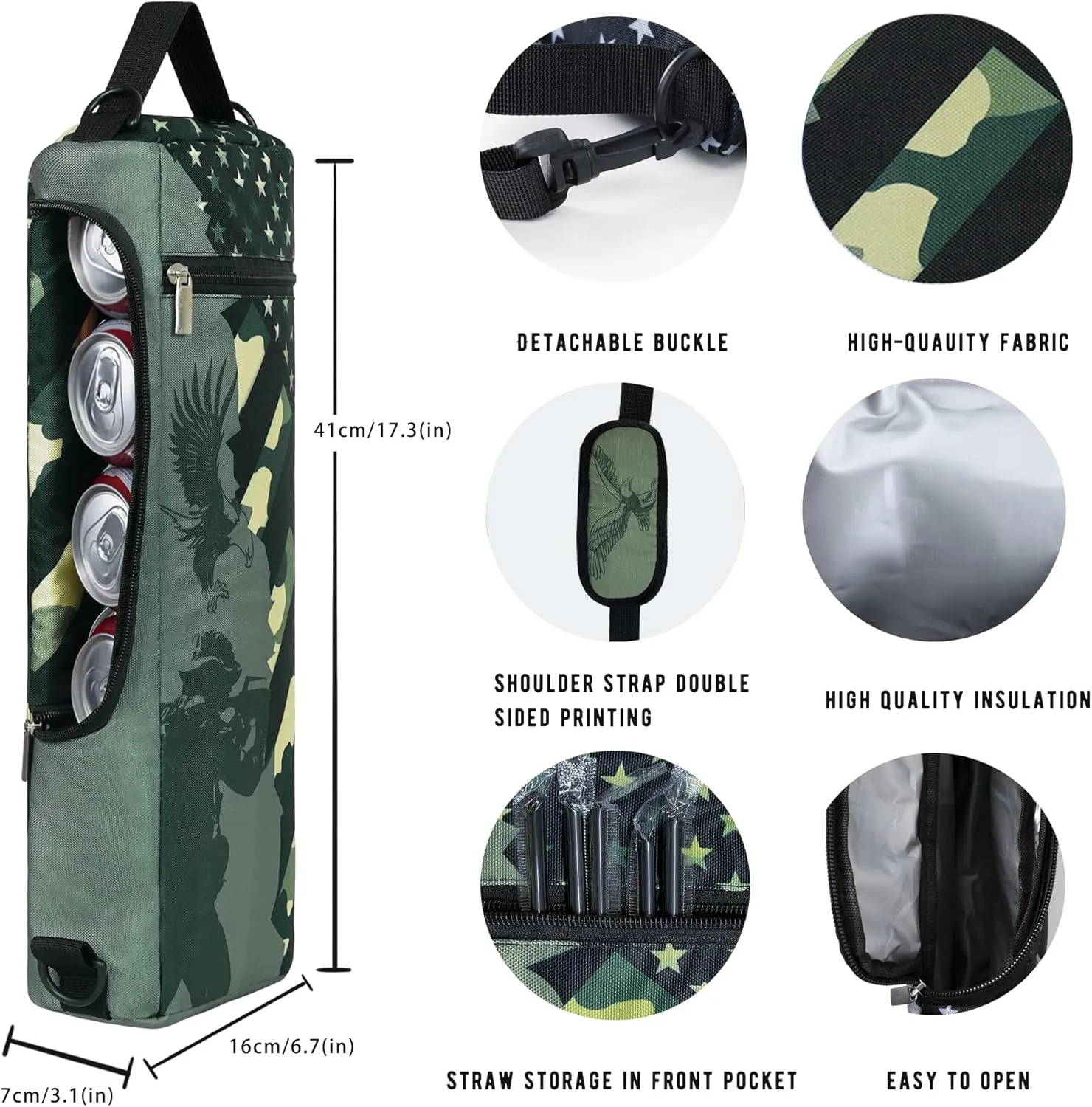 Golf Cooler Bag Plus Ice Pack Soft Sided Insulated Cooler Bag- Holds 6 Pack of Cans or 2 Wine Bottles - Grey Camo Golf Beer Sleeve Black Fits Discreetly in Golf Bags