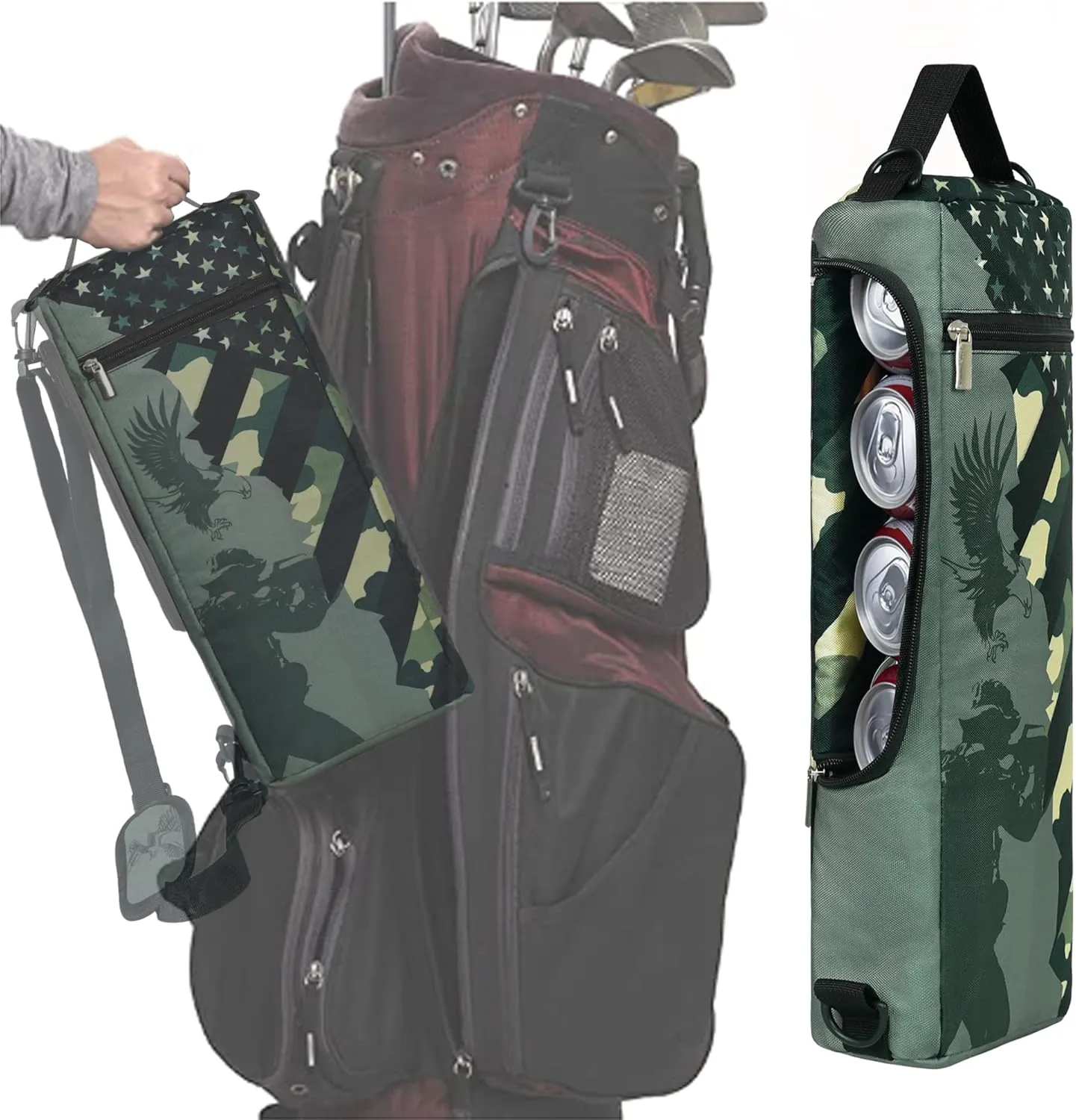 Golf Cooler Bag Plus Ice Pack Soft Sided Insulated Cooler Bag- Holds 6 Pack of Cans or 2 Wine Bottles - Grey Camo Golf Beer Sleeve Black Fits Discreetly in Golf Bags