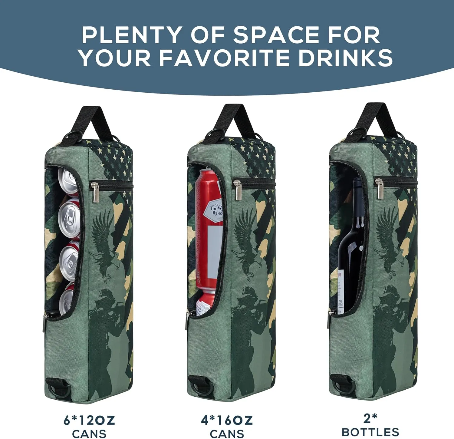 Golf Cooler Bag Plus Ice Pack Soft Sided Insulated Cooler Bag- Holds 6 Pack of Cans or 2 Wine Bottles - Grey Camo Golf Beer Sleeve Black Fits Discreetly in Golf Bags