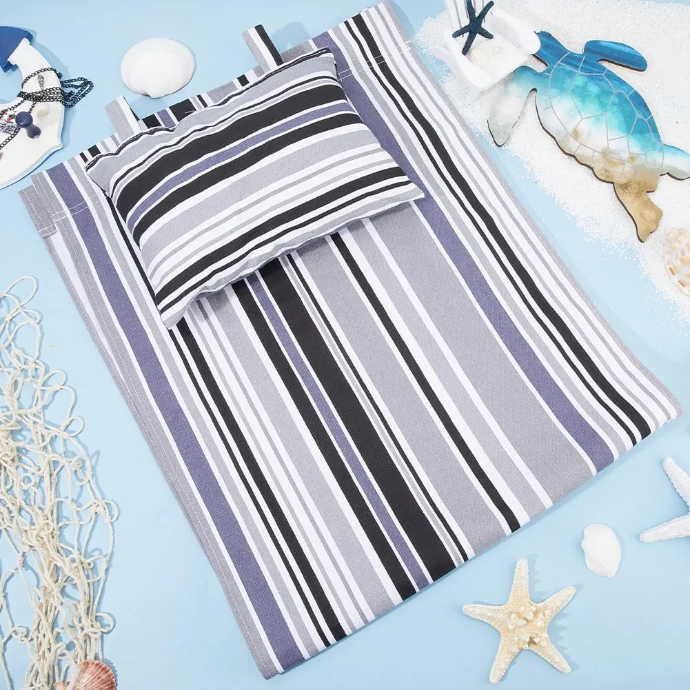 GORGECRAFT Beach Sling Chair Canvas Cloth with Pillow 44x17 Grey and Black Stripes Casual Lounge Chair Replacement Canvas Outdoor Folding Chair Fabric for Patio Beach Sunbathing Garden Courtyard