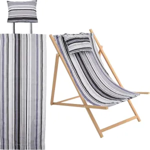 GORGECRAFT Beach Sling Chair Canvas Cloth with Pillow 44x17 Grey and Black Stripes Casual Lounge Chair Replacement Canvas Outdoor Folding Chair Fabric for Patio Beach Sunbathing Garden Courtyard