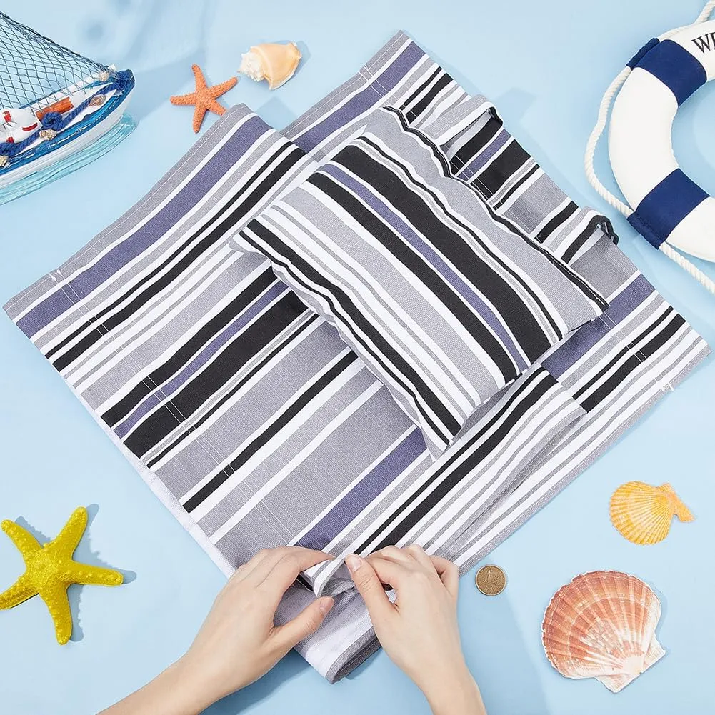 GORGECRAFT Beach Sling Chair Canvas Cloth with Pillow 44x17 Grey and Black Stripes Casual Lounge Chair Replacement Canvas Outdoor Folding Chair Fabric for Patio Beach Sunbathing Garden Courtyard