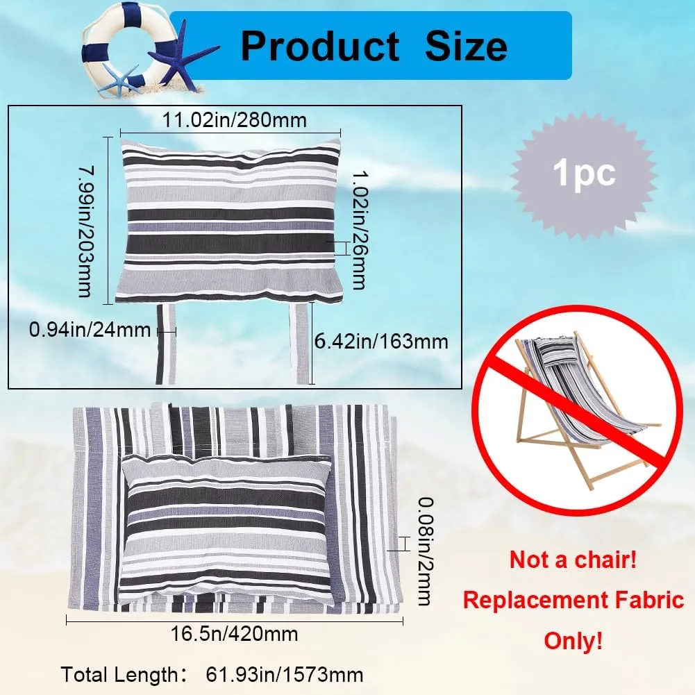 GORGECRAFT Beach Sling Chair Canvas Cloth with Pillow 44x17 Grey and Black Stripes Casual Lounge Chair Replacement Canvas Outdoor Folding Chair Fabric for Patio Beach Sunbathing Garden Courtyard