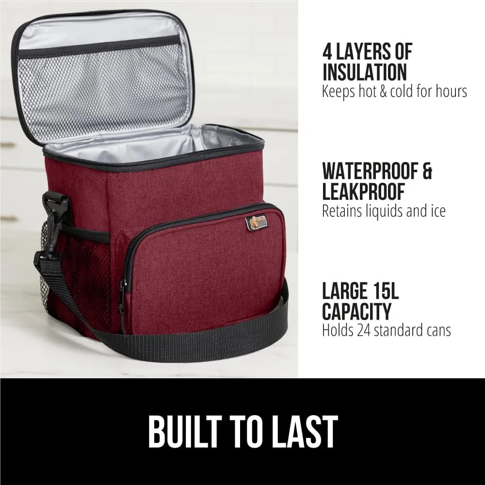 GORILLA GRIP Reusable Insulated Lunch Box Bag for Women Men, XL 15L, Leakproof Soft Cooler Bags, Multiple Compartments, Mesh Pockets and Adjustable Strap, Food Tote Keeps Drinks Cold, 13x9, Burgundy