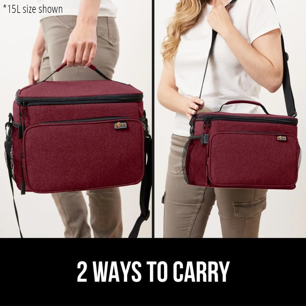 GORILLA GRIP Reusable Insulated Lunch Box Bag for Women Men, XL 15L, Leakproof Soft Cooler Bags, Multiple Compartments, Mesh Pockets and Adjustable Strap, Food Tote Keeps Drinks Cold, 13x9, Burgundy