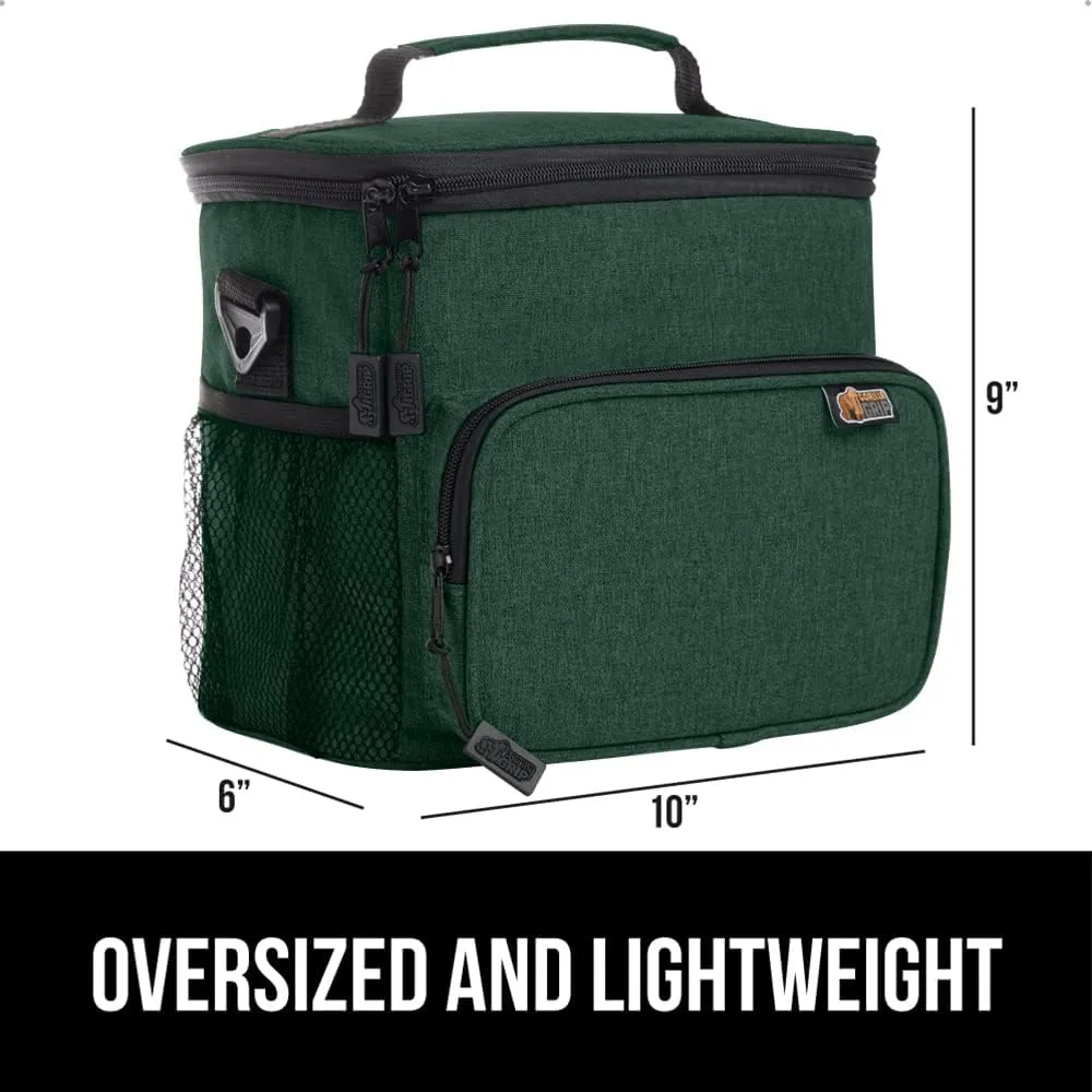 GORILLA GRIP Reusable Insulated Lunch Box Bag, Large Capacity, Leakproof Soft Cooler Bags, Mesh Pockets and Adjustable Strap, Food Tote for Work Camping School, Keep Drinks Cold, 8L, 10x9 Hunter Green