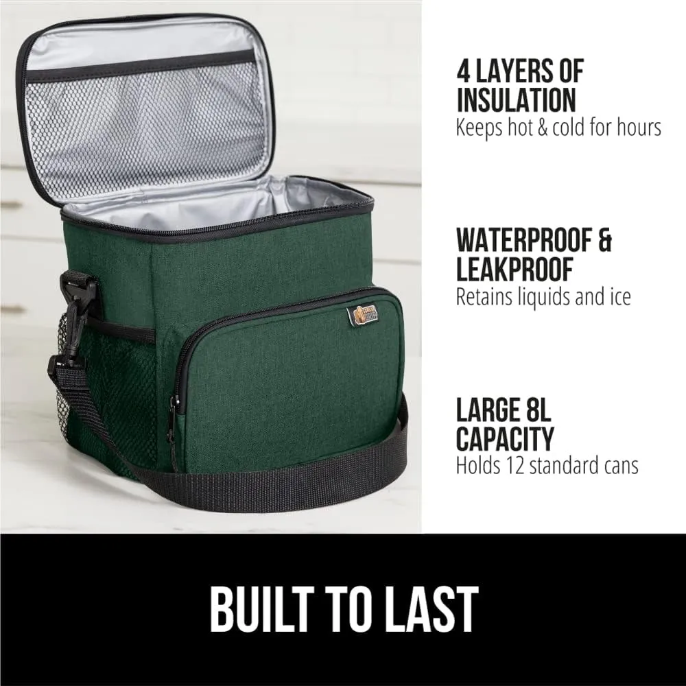 GORILLA GRIP Reusable Insulated Lunch Box Bag, Large Capacity, Leakproof Soft Cooler Bags, Mesh Pockets and Adjustable Strap, Food Tote for Work Camping School, Keep Drinks Cold, 8L, 10x9 Hunter Green