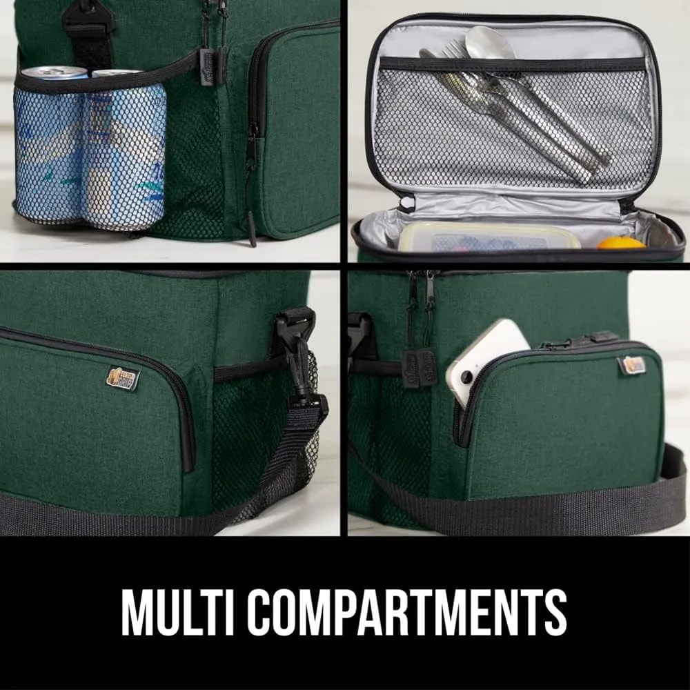 GORILLA GRIP Reusable Insulated Lunch Box Bag, Large Capacity, Leakproof Soft Cooler Bags, Mesh Pockets and Adjustable Strap, Food Tote for Work Camping School, Keep Drinks Cold, 8L, 10x9 Hunter Green