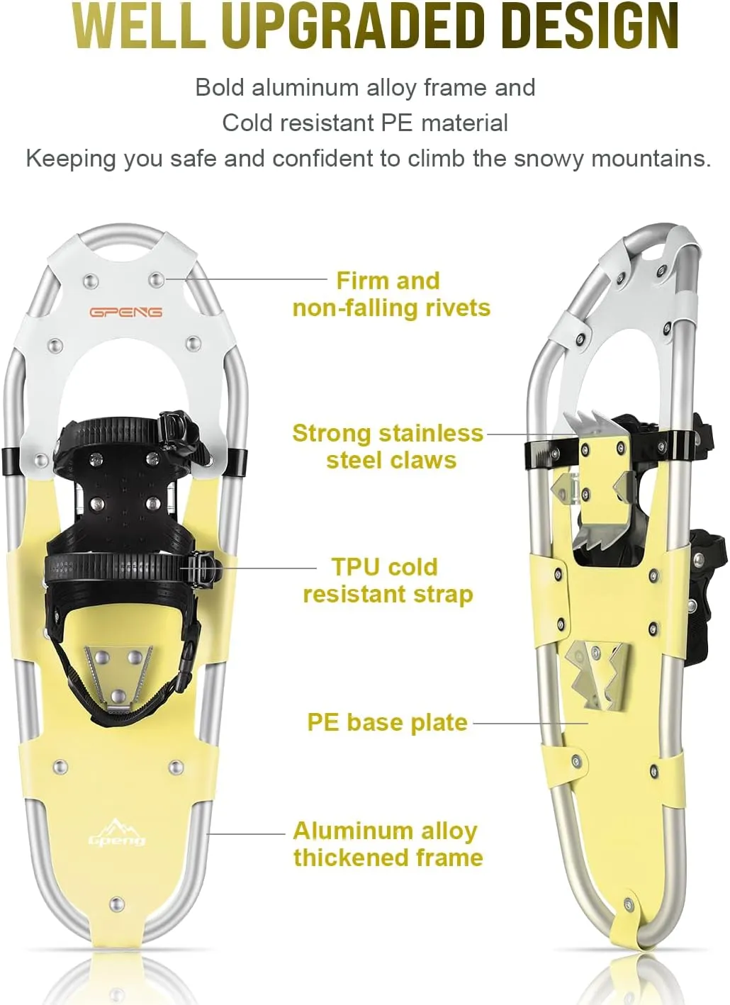 Gpeng Snowshoes for Men Women Youth Kids, Light Weight Aluminum Snow Shoes with Trekking Poles, Crampon Protector and Carrying Tote Bag (Navy Blue, 21 inch)