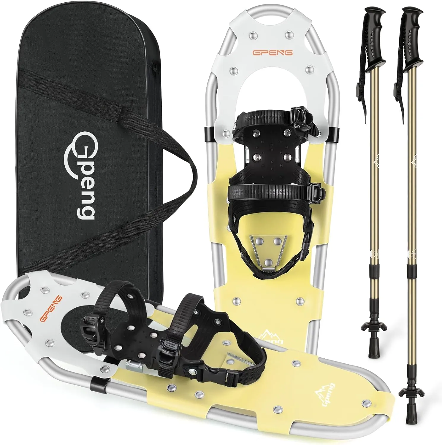 Gpeng Snowshoes for Men Women Youth Kids, Light Weight Aluminum Snow Shoes with Trekking Poles, Crampon Protector and Carrying Tote Bag (Navy Blue, 21 inch)