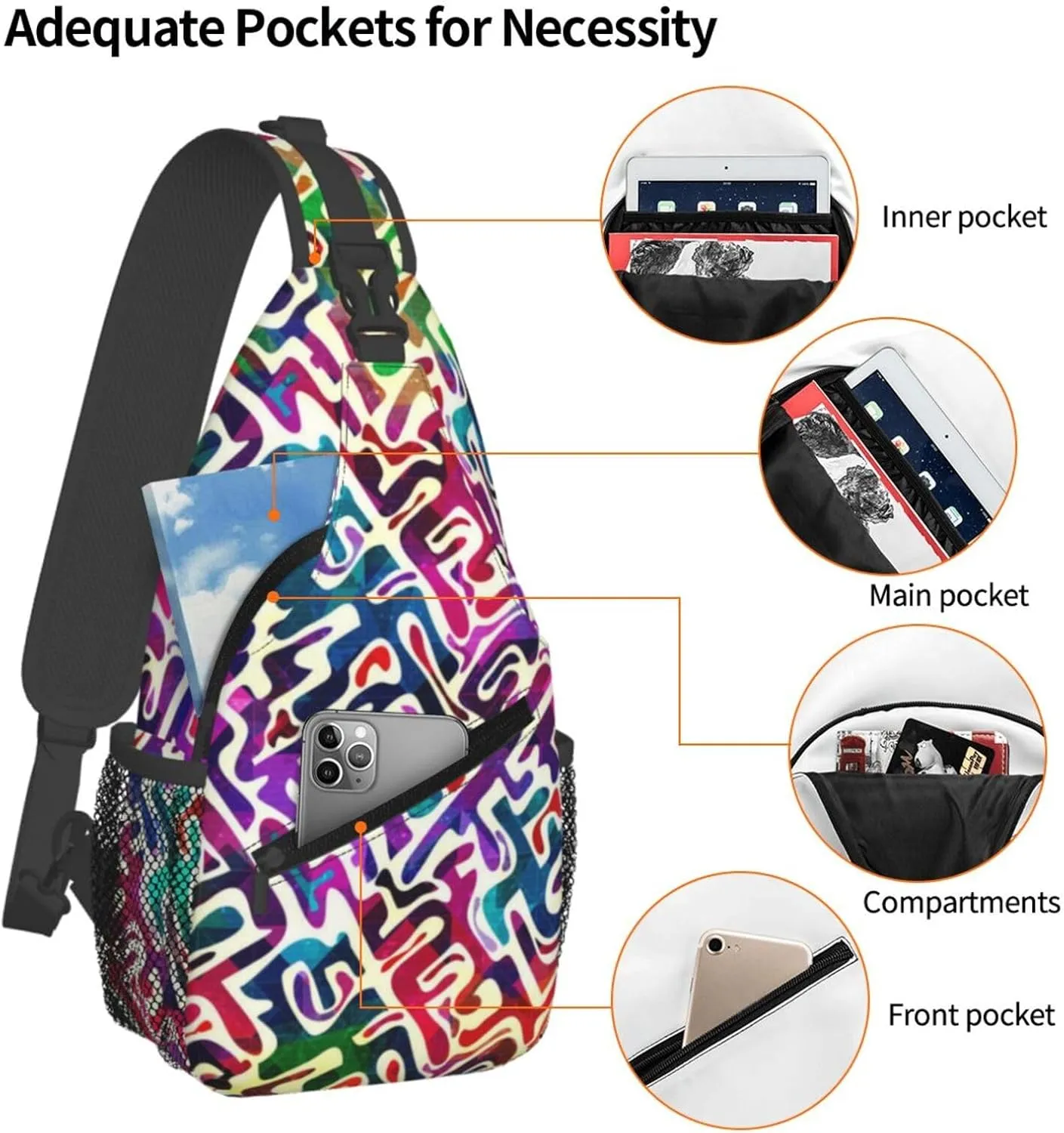 Graffiti Art Pattern Sling Backpack Women Men Travel Hiking Daypack Cool Graffiti Crossbody Shoulder Bag