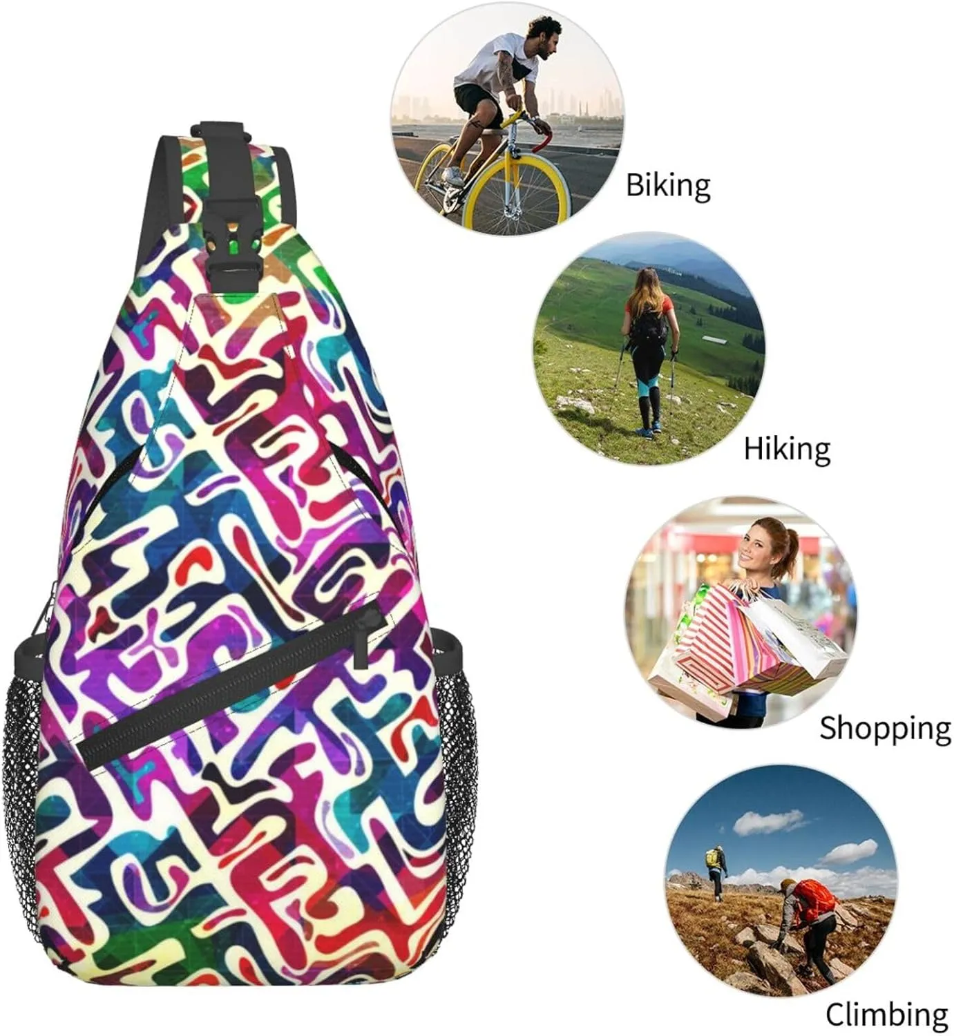 Graffiti Art Pattern Sling Backpack Women Men Travel Hiking Daypack Cool Graffiti Crossbody Shoulder Bag