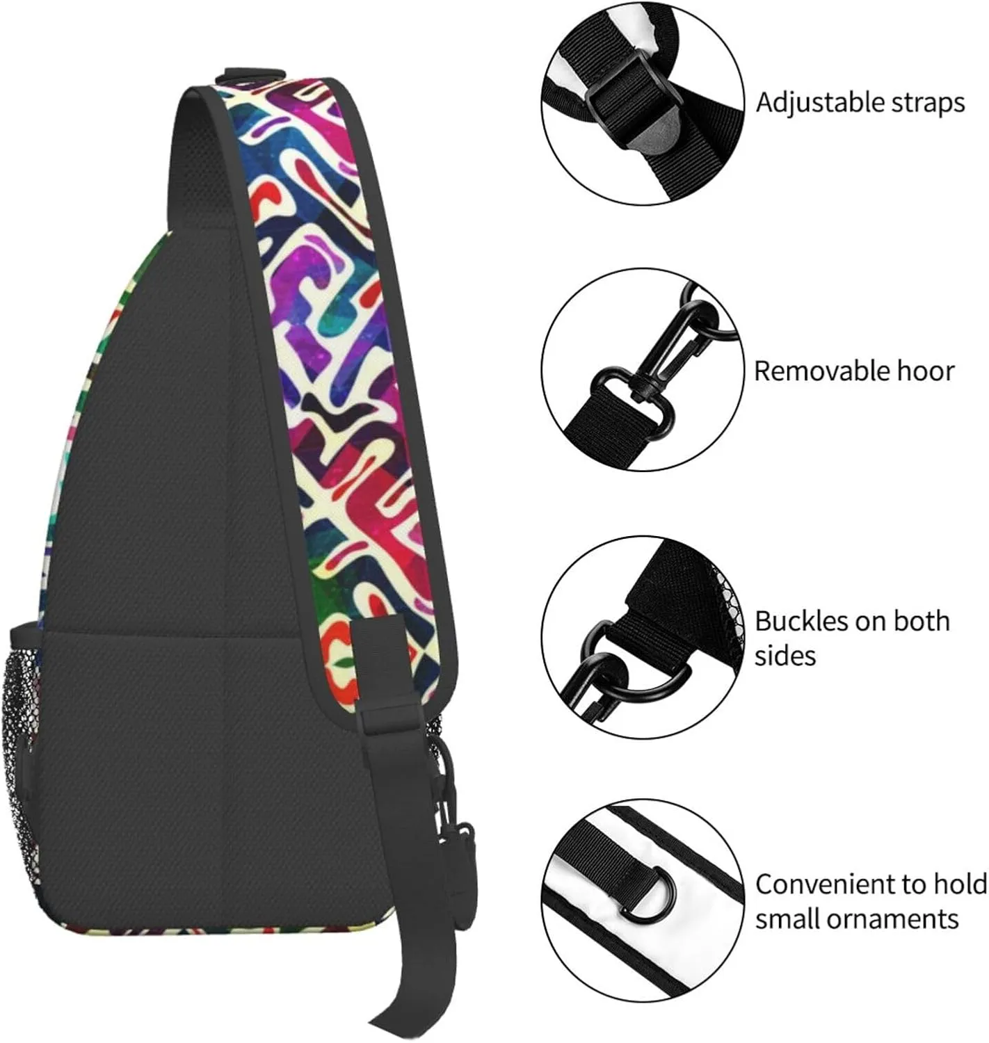 Graffiti Art Pattern Sling Backpack Women Men Travel Hiking Daypack Cool Graffiti Crossbody Shoulder Bag
