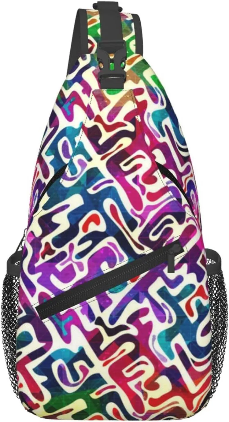 Graffiti Art Pattern Sling Backpack Women Men Travel Hiking Daypack Cool Graffiti Crossbody Shoulder Bag