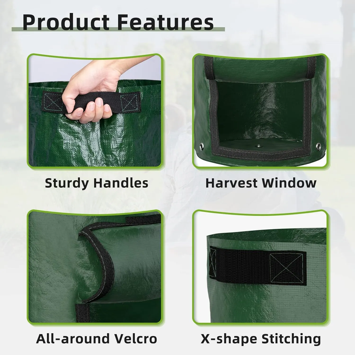 GreatBuddy 7 Gallon Potato Grow Bags 6-Pack, Thick PE Fabric Pots for Plants, Harvest Windows & Sturdy Handles, Labels Included, Green