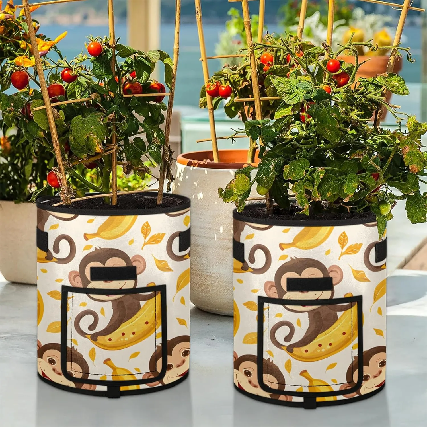 Greedy Monkey Grow Bags 7 Gallon Breathable Potato Growing Bag with Flap Harvest Window and Handles Garden Planting Bag for Tomato Vegetable Fruits 2 Pack