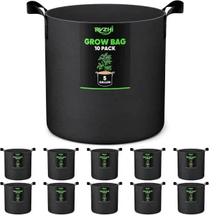 Grow Bags for Potato 5-Gallon: 10 Pack Black 350G Heavy Duty Thickened Fabric Pots with Handles & Labels - Nonwoven Gardening Containers for Growing Plants Vegetable Fruit Tomato Flowers Herbs