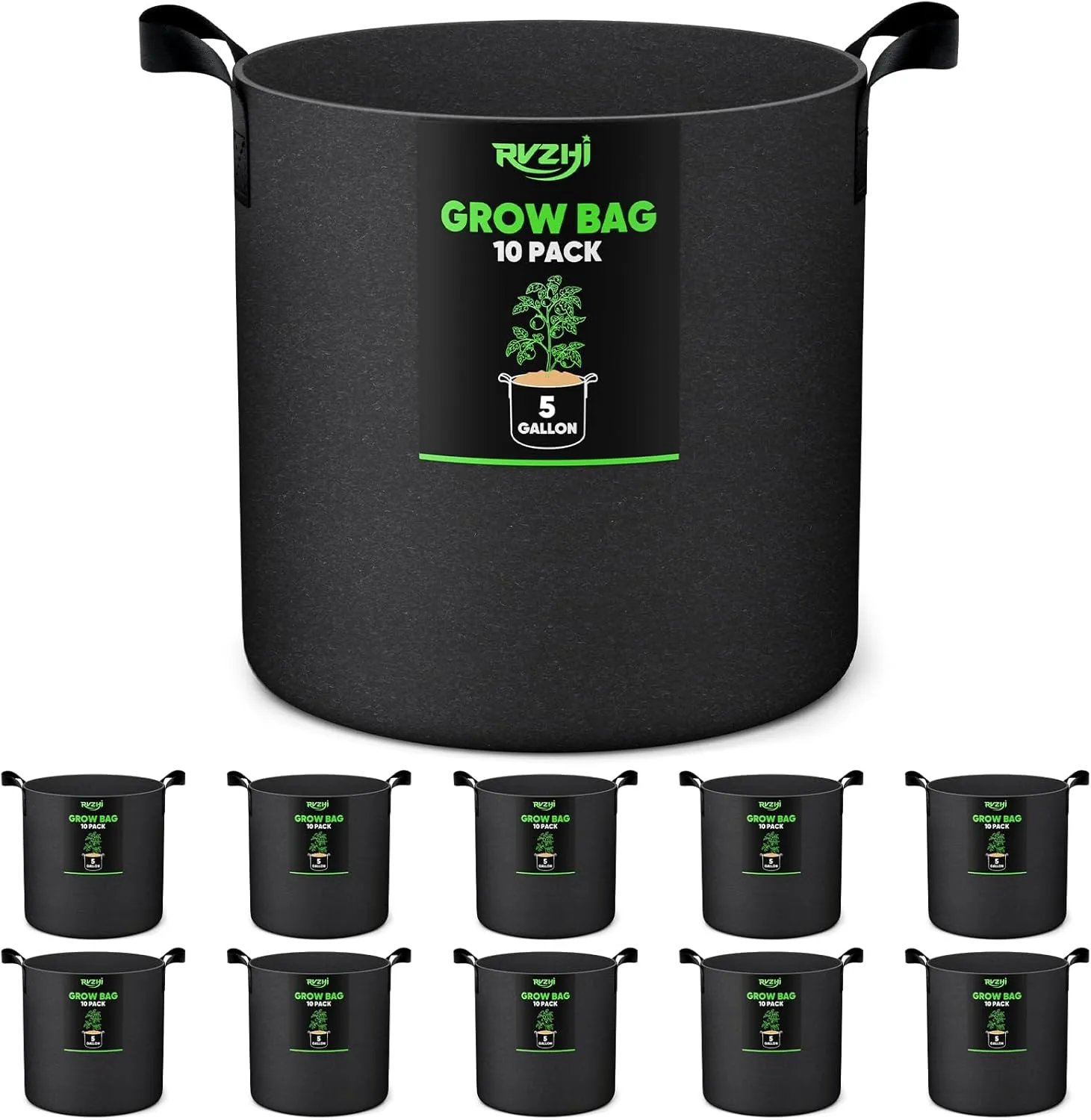 Grow Bags for Potato 5-Gallon: 10 Pack Black 350G Heavy Duty Thickened Fabric Pots with Handles & Labels - Nonwoven Gardening Containers for Growing Plants Vegetable Fruit Tomato Flowers Herbs