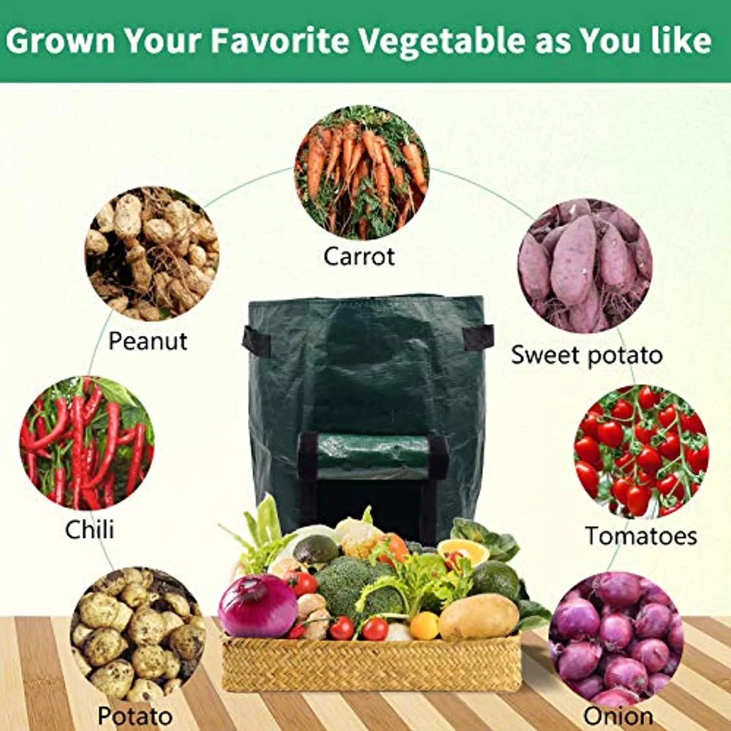 GrowGreen 7 Gallon Garden Growing Bags-6 Packs, Plant Grow Pots for Potato Strawberry Tomato Carrot & Other Vegetable, Heavy Duty Thickened Planting Container