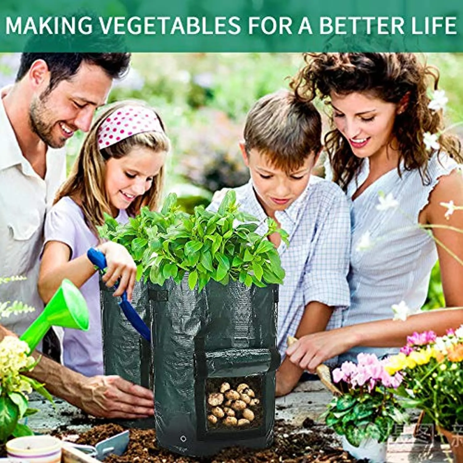 GrowGreen 7 Gallon Garden Growing Bags-6 Packs, Plant Grow Pots for Potato Strawberry Tomato Carrot & Other Vegetable, Heavy Duty Thickened Planting Container