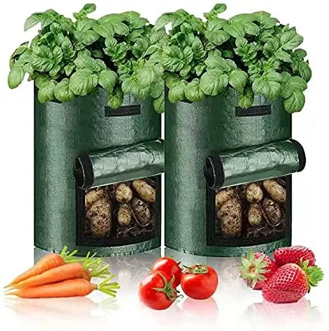 GrowGreen 7 Gallon Garden Growing Bags-6 Packs, Plant Grow Pots for Potato Strawberry Tomato Carrot & Other Vegetable, Heavy Duty Thickened Planting Container