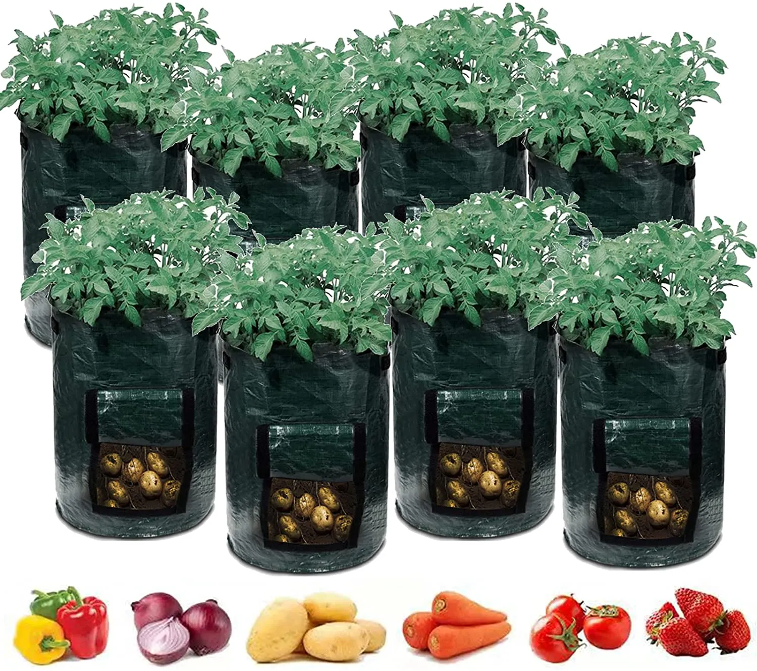 GrowGreen 7 Gallon Garden Growing Bags-6 Packs, Plant Grow Pots for Potato Strawberry Tomato Carrot & Other Vegetable, Heavy Duty Thickened Planting Container