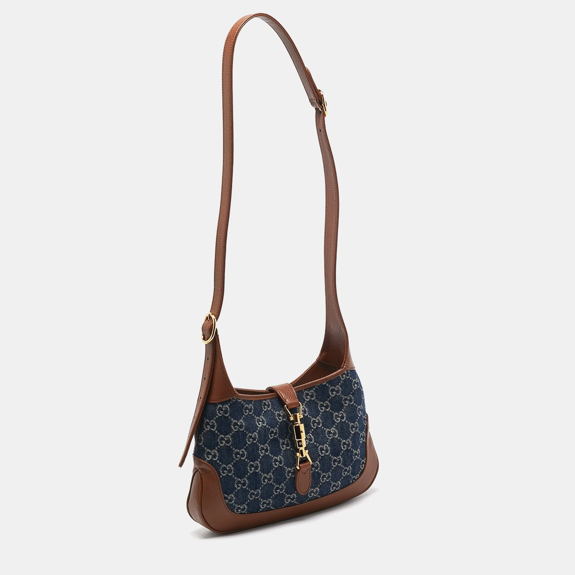 Gucci Blue/brown Gg Denim And Leather Small Jackie 1961 Hobo