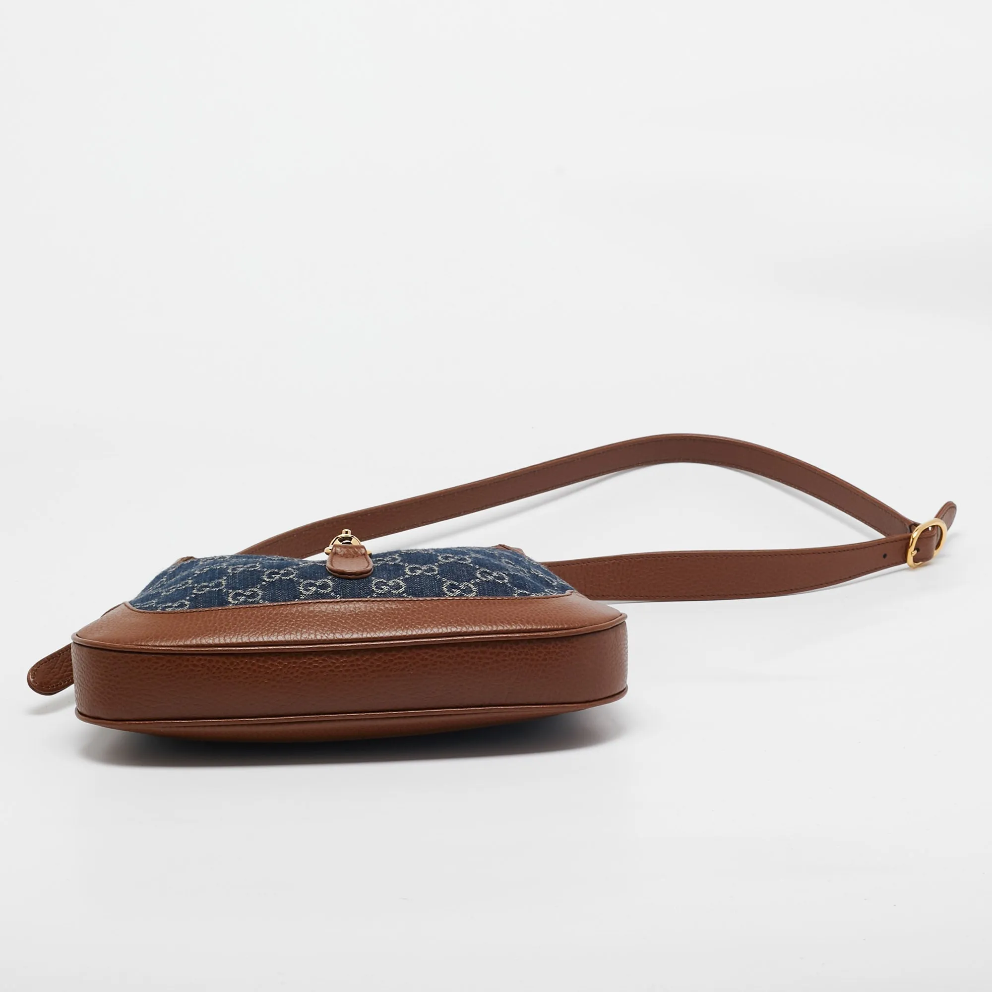 Gucci Blue/brown Gg Denim And Leather Small Jackie 1961 Hobo