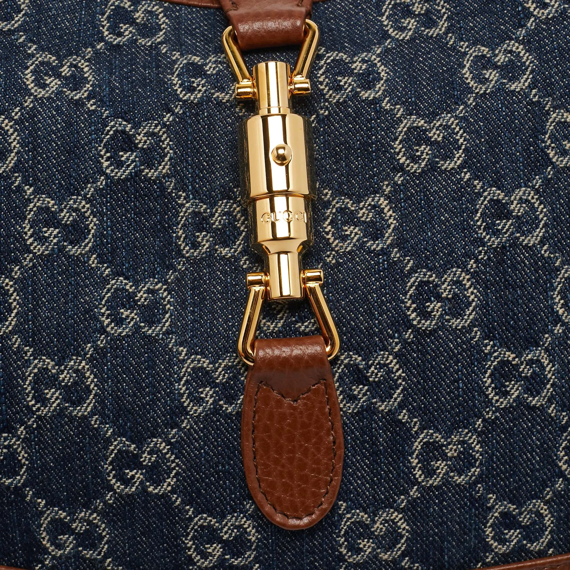 Gucci Blue/brown Gg Denim And Leather Small Jackie 1961 Hobo