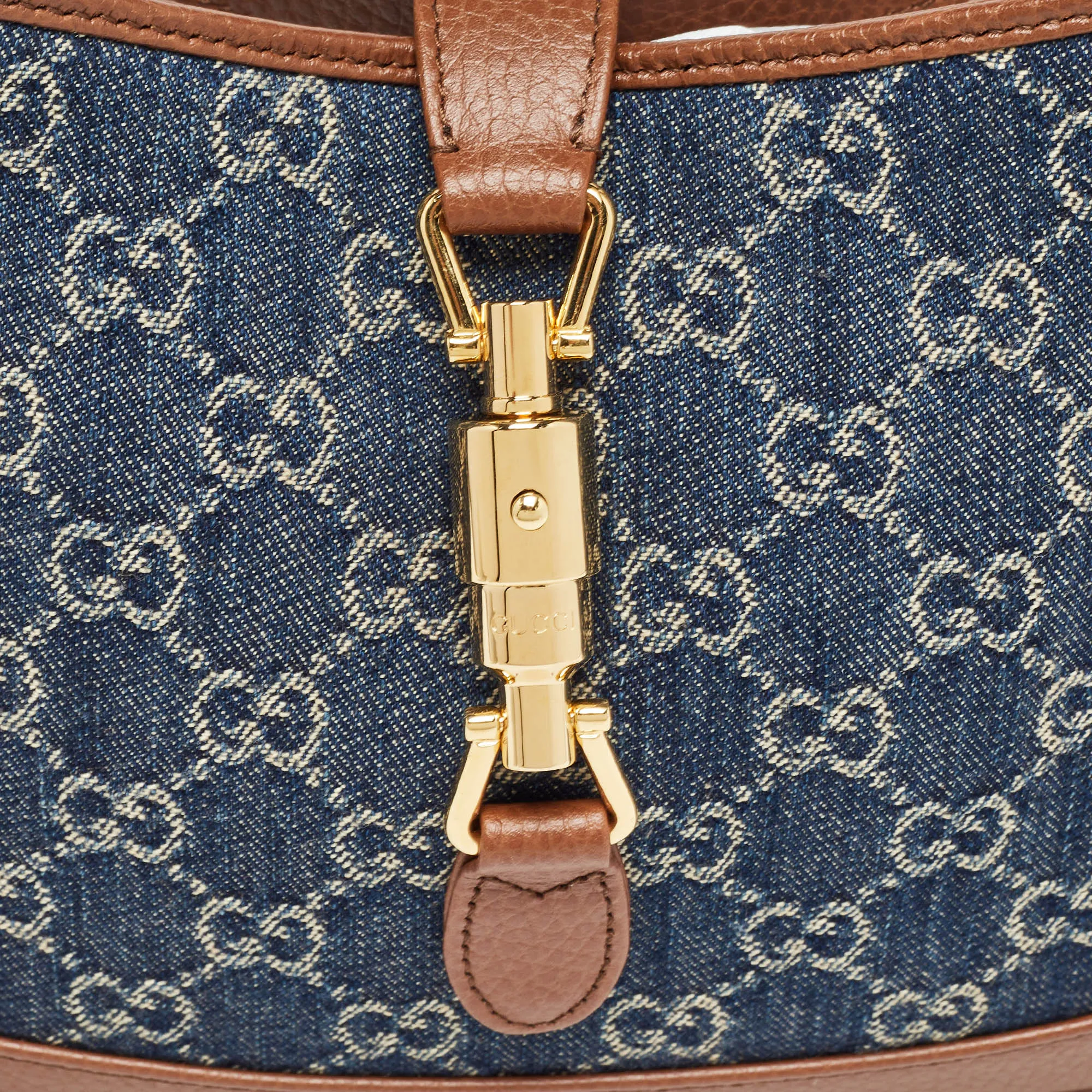 Gucci Blue/brown Gg Denim And Leather Small Jackie 1961 Hobo